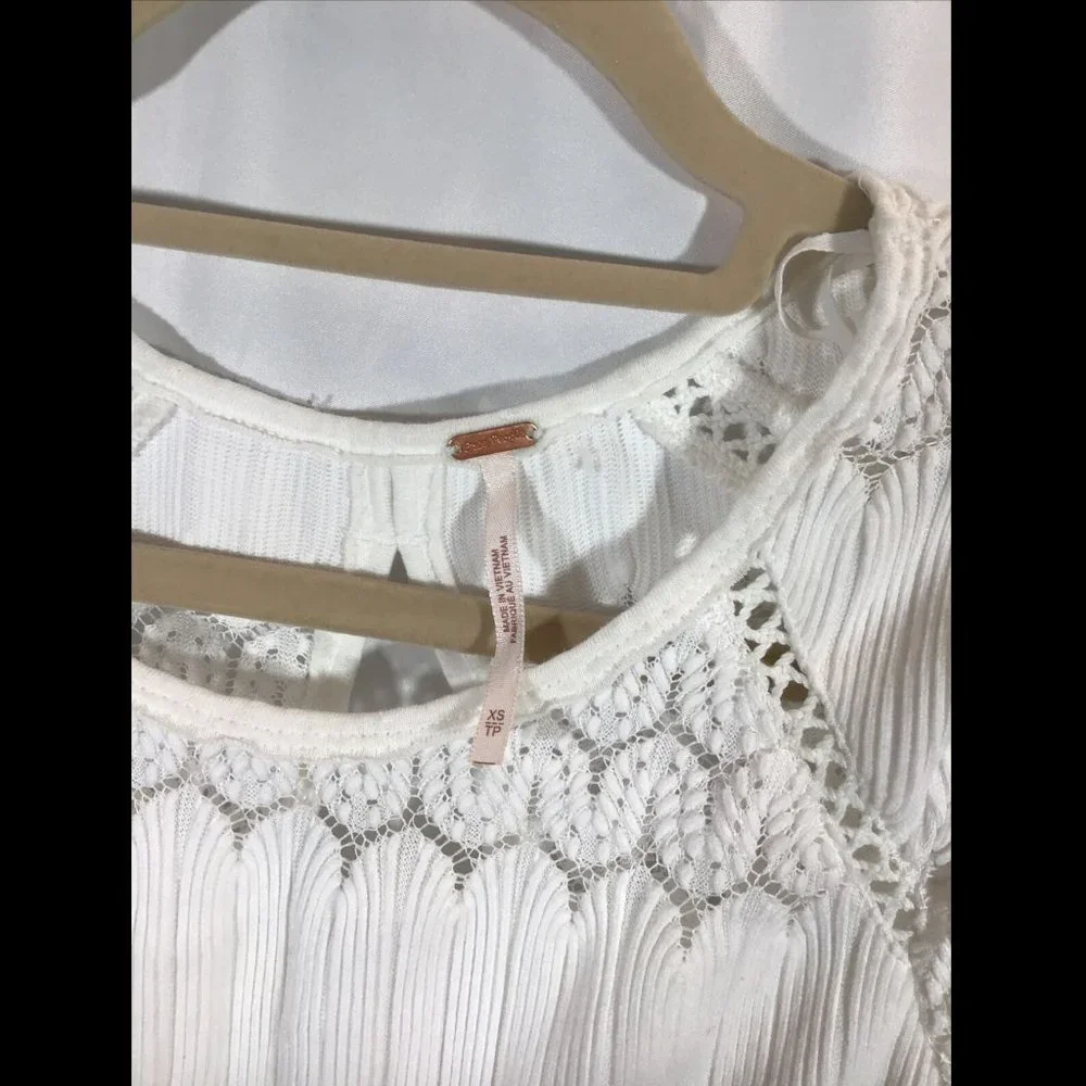 NEW‎ $78 Free People Fire Island Open Knit Top in White [ SZ XS ]